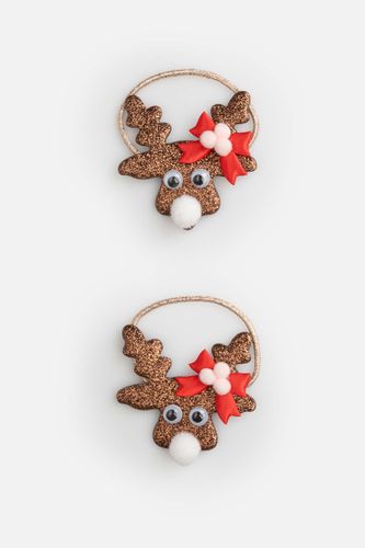 COCCODRILLO COCCODRILLO Zestaw gumek do włosów MERRY XMAS brązowe z ozdobami w kształcie głowy renifera, 2 pack rozmiar ONE SIZE dla dziewczynki