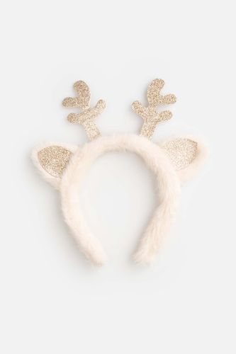 COCCODRILLO COCCODRILLO Opaska do włosów MERRY XMAS ecru puchowa z ozdobami w kształcie uszek i rogów renifera rozmiar ONE SIZE dla dziewczynki