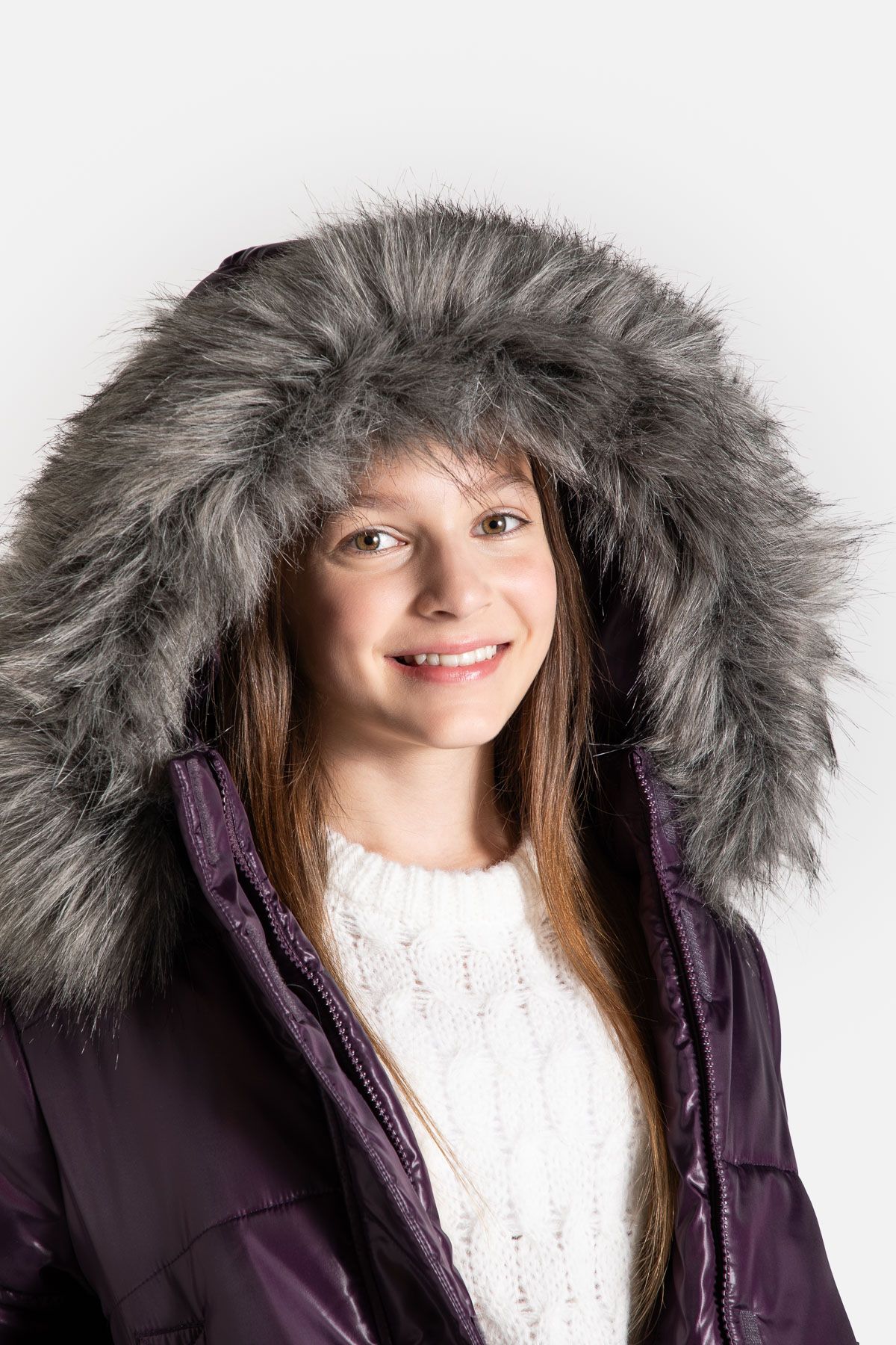 Kurtka zimowa - fioletowa z kapturem i kieszeniami - COCCODRILLO