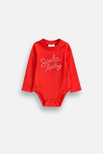 COCCODRILLO COCCODRILLO Body z długim rękawem MERRY XMAS czerwone w kropki, ze świątecznym napisem "Santa baby" rozmiar 86 dla dziewczynki