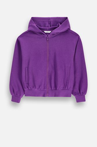 COCCODRILLO COCCODRILLO Bluza rozpinana fioletowa bawełniana z kapturem kieszeniami i napisami na plecach rozmiar 140 dla dziewczynki