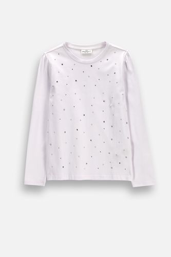 COCCODRILLO COCCODRILLO T-shirt z długim rękawem biały z marszczeniami i ozdobnymi kamyczkami rozmiar 128 dla dziewczynki