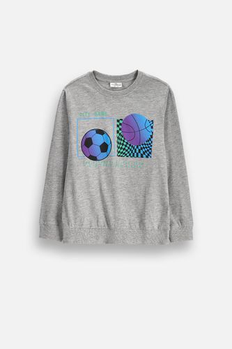 COCCODRILLO COCCODRILLO T-shirt z długim rękawem szary ze sportowym nadrukiem na przodzie rozmiar 140 dla chłopca