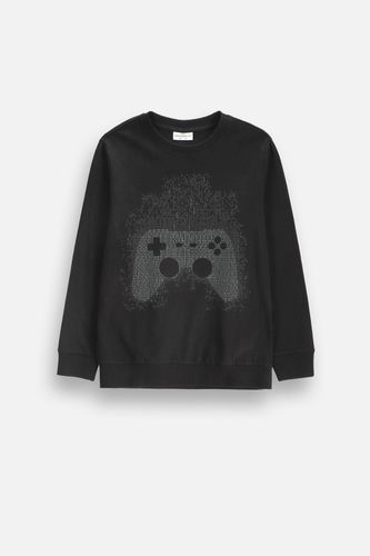 COCCODRILLO COCCODRILLO Koszulka z długim rękawem czarna bawełniana z gamerskim nadrukiem na przodzie rozmiar 128 dla chłopca