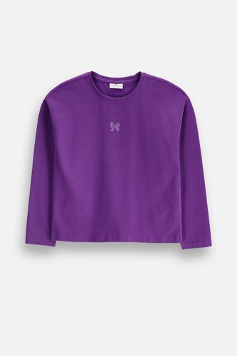 COCCODRILLO COCCODRILLO T-shirt z długim rękawem fioletowy z delikatną kokardką na przodzie rozmiar 128 dla dziewczynki