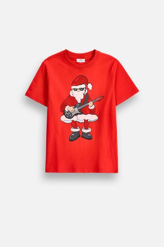 COCCODRILLO COCCODRILLO Koszulka z krótkim rękawem MERRY XMAS czerwona z nadrukiem Świętego Mikołaja grającego na gitarze na przodzie rozmiar 134 dla chłopca