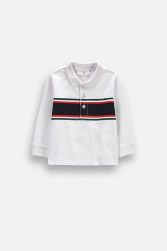 COCCODRILLO COCCODRILLO T-shirt z długim rękawem biały z kołnierzykiem polo i paskami na przodzie rozmiar 80 dla chłopca