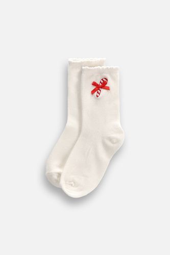 COCCODRILLO COCCODRILLO Skarpetki MERRY XMAS ecru z ozdobnym haftem i czerwonymi kokardkami rozmiar 36 / 39 dla dziewczynki