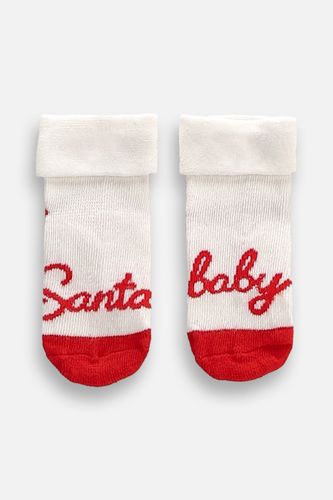 COCCODRILLO COCCODRILLO Skarpetki MERRY XMAS ecru z czerwonym napisem "Santa baby" rozmiar 15 / 18 dla dziecka