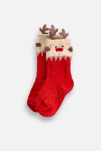 COCCODRILLO COCCODRILLO Skarpetki MERRY XMAS czerwone z aplikacją 3D w kształcie renifera rozmiar 30 / 33 dla dziecka