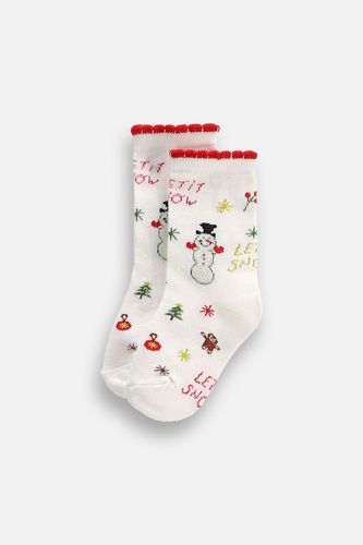 COCCODRILLO COCCODRILLO Skarpetki MERRY XMAS ecru ze świątecznym nadrukiem rozmiar 30 / 33 dla dziecka