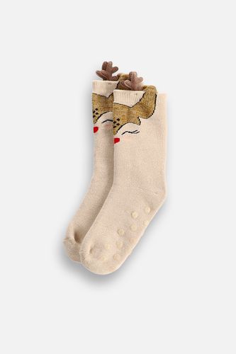 COCCODRILLO COCCODRILLO Skarpetki frotte MERRY XMAS beżowe z ABS i świąteczną aplikacją 3D rozmiar 36 / 39 dla dziewczynki