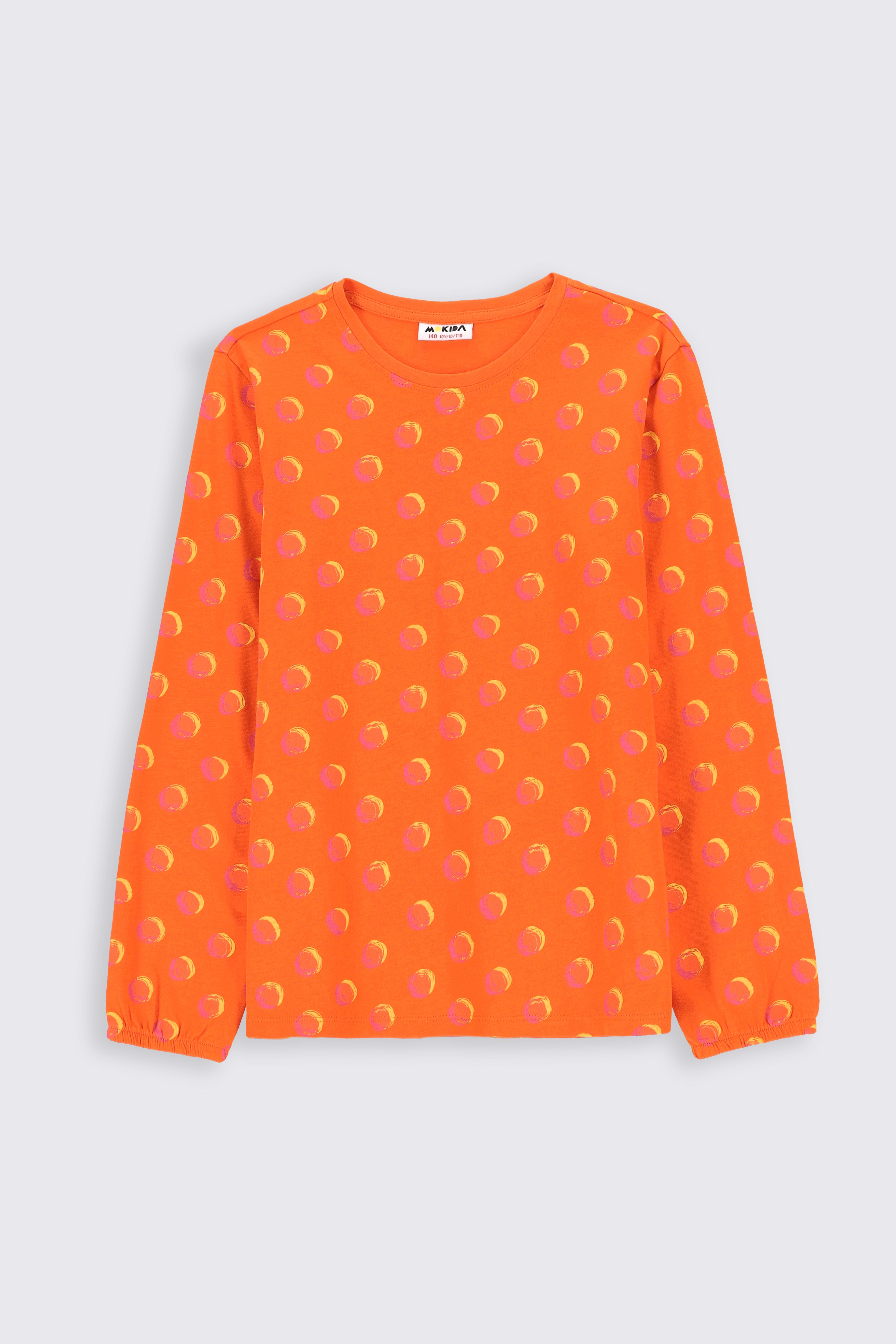 T-shirt z długim rękawem - pomarańczowy neonowy w kropki