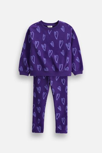 MOKIDA WEAR MOKIDA WEAR Komplet dresowy fioletowy bluza + legginsy z nadrukiem w serca na całości rozmiar 98 dla dziewczynki