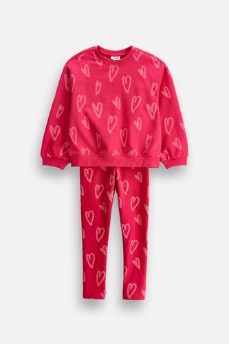 MOKIDA WEAR MOKIDA WEAR Komplet dresowy w kolorze fuksji bluza dresowa + legginsy z nadrukiem w serca na całości rozmiar 116 dla dziewczynki