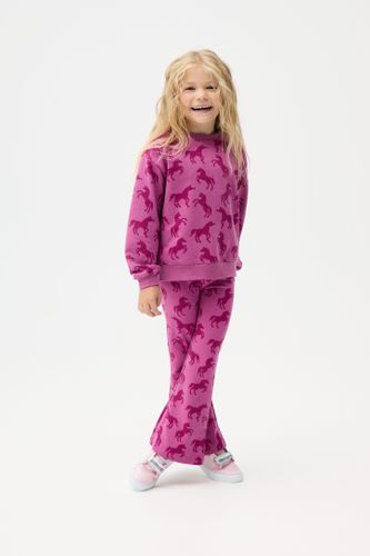 MOKIDA WEAR MOKIDA WEAR Komplet dresowy fioletowy bluza spodnie rozszerzane z nadrukiem koni na całości rozmiar 92 dla dziewczynki