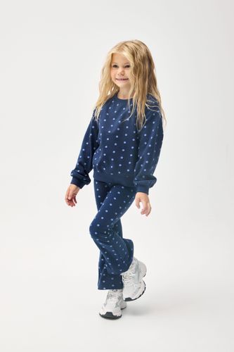 MOKIDA WEAR MOKIDA WEAR Komplet dresowy granatowy bluza spodnie rozszerzane z kropkami na całości rozmiar 116 dla dziewczynki