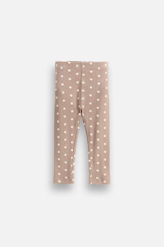 MOKIDA WEAR MOKIDA WEAR Legginsy prążkowane niemowlęce beżowe z dzianiny strukturalnej z nadrukiem w kropki na całości rozmiar 92 dla dziewczynki