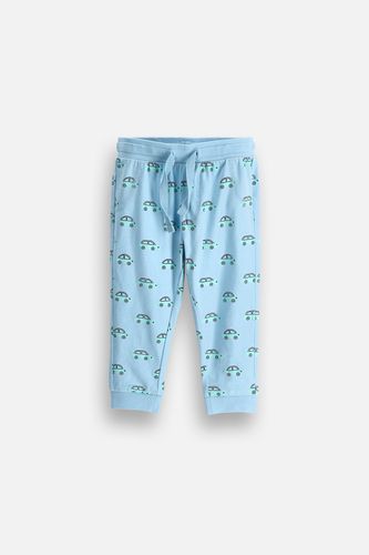 MOKIDA WEAR MOKIDA WEAR Spodnie dresowe niemowlęce niebieskie z wiązaniem w pasie i nadrukiem w auta na całości rozmiar 98 dla chłopca