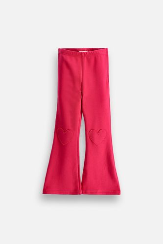 MOKIDA WEAR MOKIDA WEAR Legginsy z długą nogawką FLARE kolor fuksji ocieplane z dzianiny czesanej i sercami na kolanach rozmiar 116 dla dziewczynki