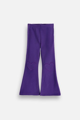 MOKIDA WEAR MOKIDA WEAR Legginsy ocieplane z długą nogawką FLARE fioletowe gładkie z rozszerzaną nogawką i sercami na kolanach rozmiar 98 dla dziewczynki