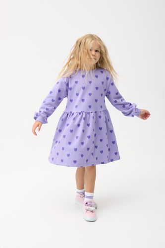 MOKIDA WEAR MOKIDA WEAR sukienka dzianinowa oversize fioletowa rozkloszowana w serduszka rozmiar 110 dla dziewczynki