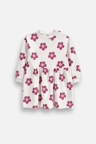 MOKIDA WEAR MOKIDA WEAR Sukienka dzianinowa oversize ecru z długim rękawem i nadrukiem w kwiatki rozmiar 116 dla dziewczynki