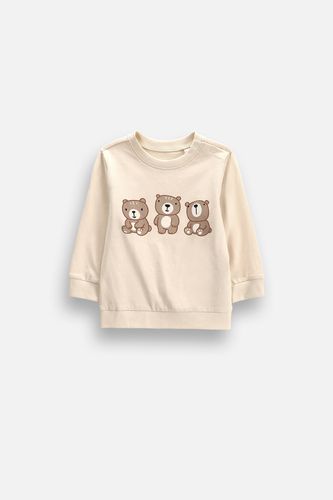 MOKIDA WEAR MOKIDA WEAR Koszulka niemowlęca z długim rękawem beżowa z misiami na przodzie o pudełkowym fasonie rozmiar 98 dla chłopca