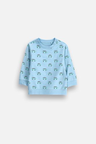 MOKIDA WEAR MOKIDA WEAR T-shirt niemowlęcy z długim rękawem niebieski z nadrukiem w auta na całości o fasonie pudełkowym rozmiar 98 dla chłopca